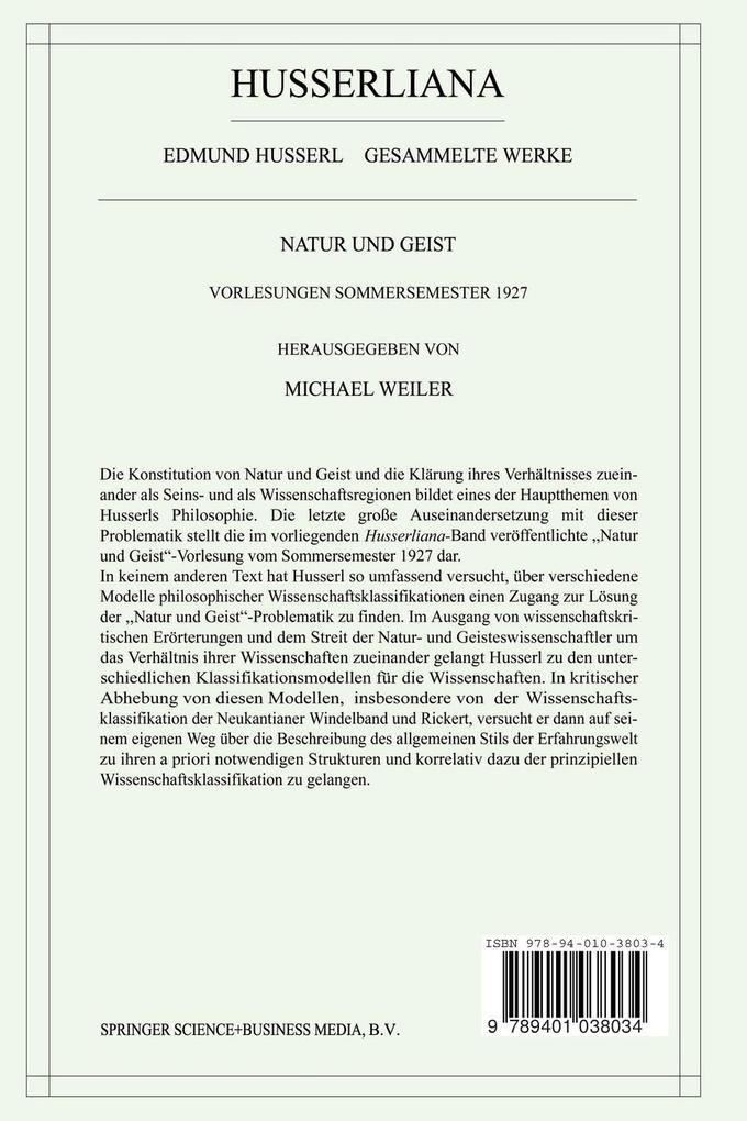 Weitere Ansicht: Natur und Geist | Edmund Husserl, Michael Weiler