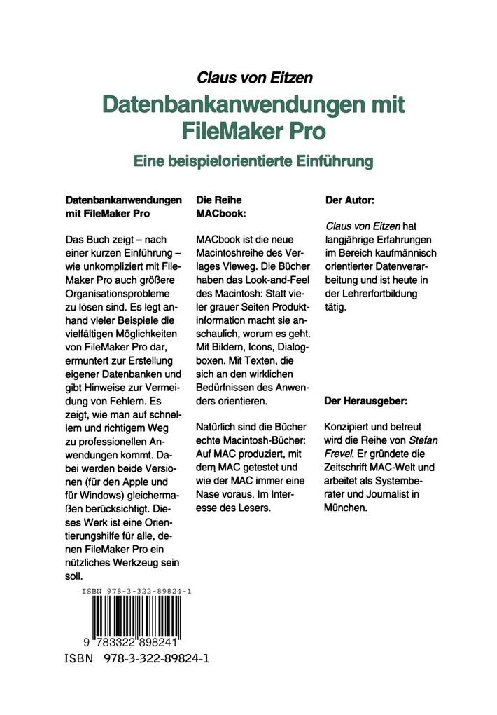 Weitere Ansicht: Datenbankanwendungen mit FileMaker Pro Version 2 | Claus von Eitzen