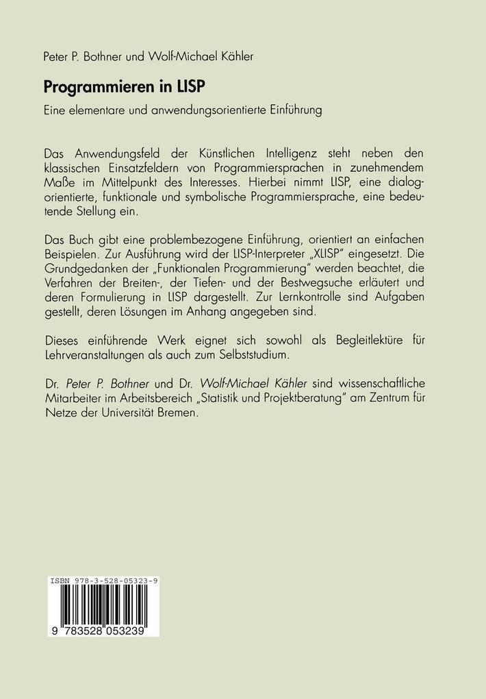 Weitere Ansicht: Programmieren in LISP | Peter P. Bothner, Wolf-Michael Kähler