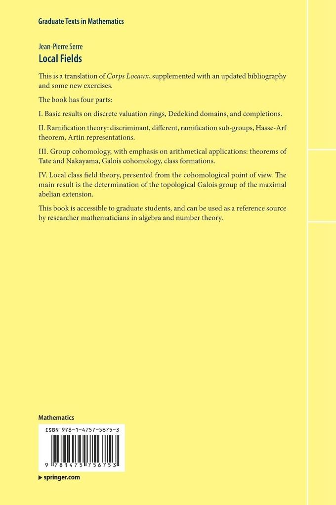 Weitere Ansicht: Local Fields | Jean-Pierre Serre