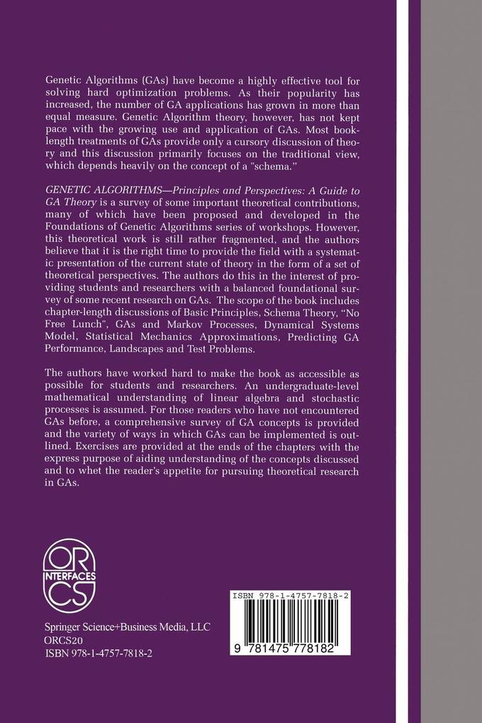 Weitere Ansicht: Genetic Algorithms: Principles and Perspectives | Colin R. Reeves, Jonathan E. Rowe