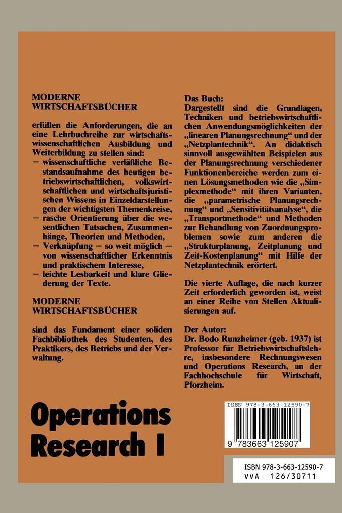Weitere Ansicht: Lineare Planungsrechnung und Netzplantechnik | Bodo Runzheimer