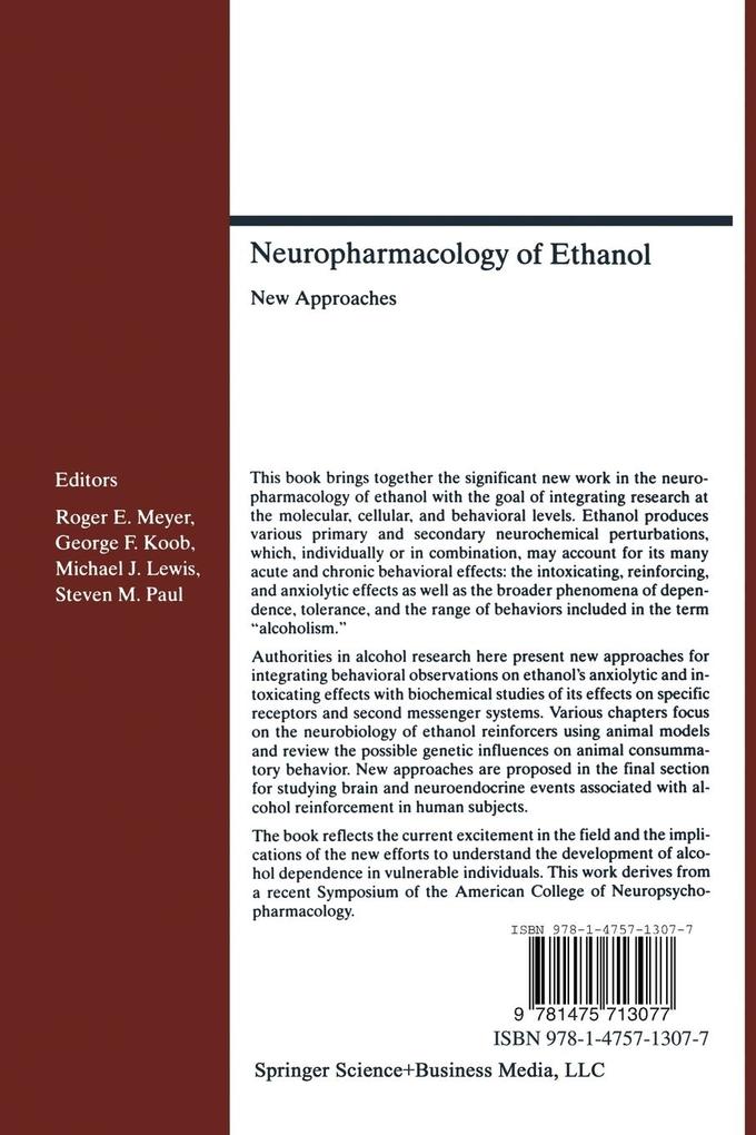 Weitere Ansicht: Neuropharmacology of Ethanol | Koob, Lewis, Meyer, Paul