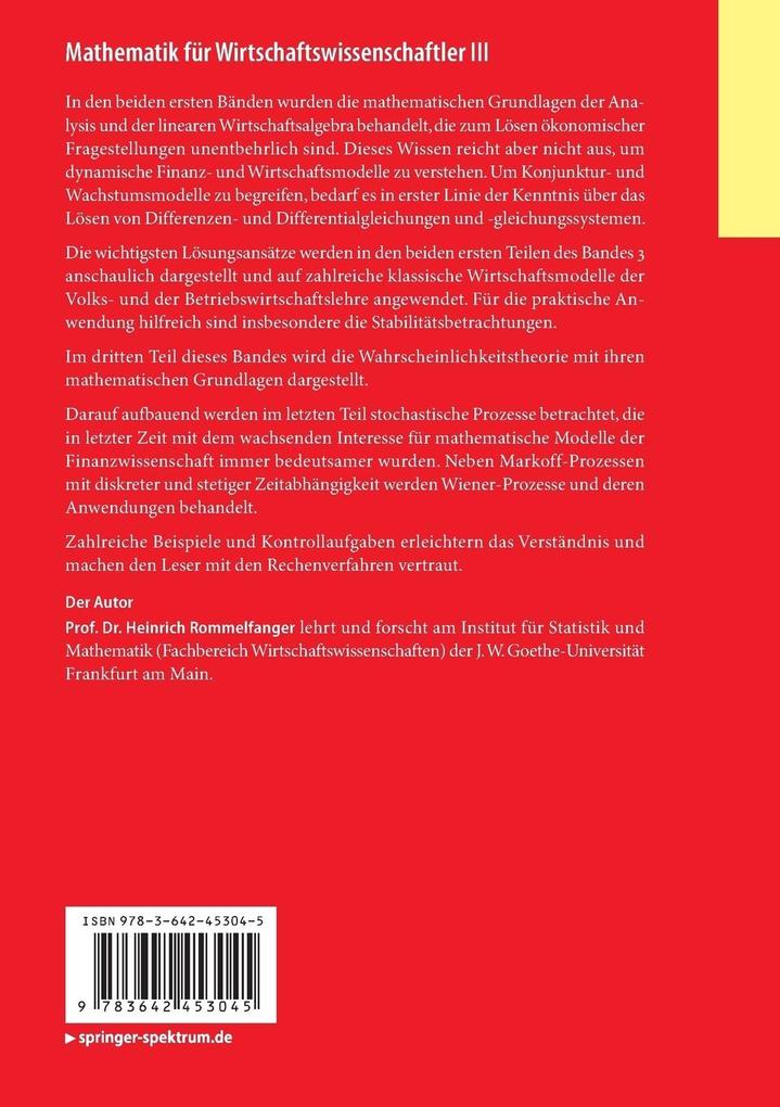 Weitere Ansicht: Mathematik für Wirtschaftswissenschaftler III | Heinrich Rommelfanger
