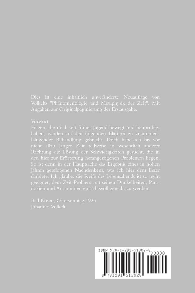 Weitere Ansicht: Phänomenologie und Metaphysik der Zeit | Johannes Volkelt