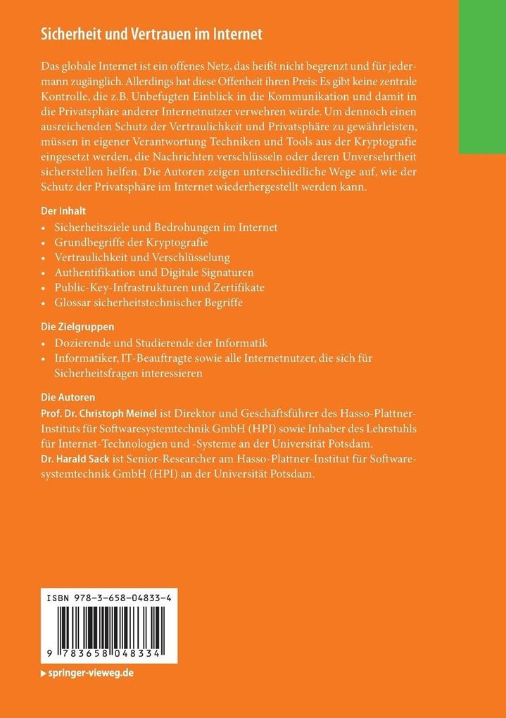 Weitere Ansicht: Sicherheit und Vertrauen im Internet | Christoph Meinel, Harald Sack