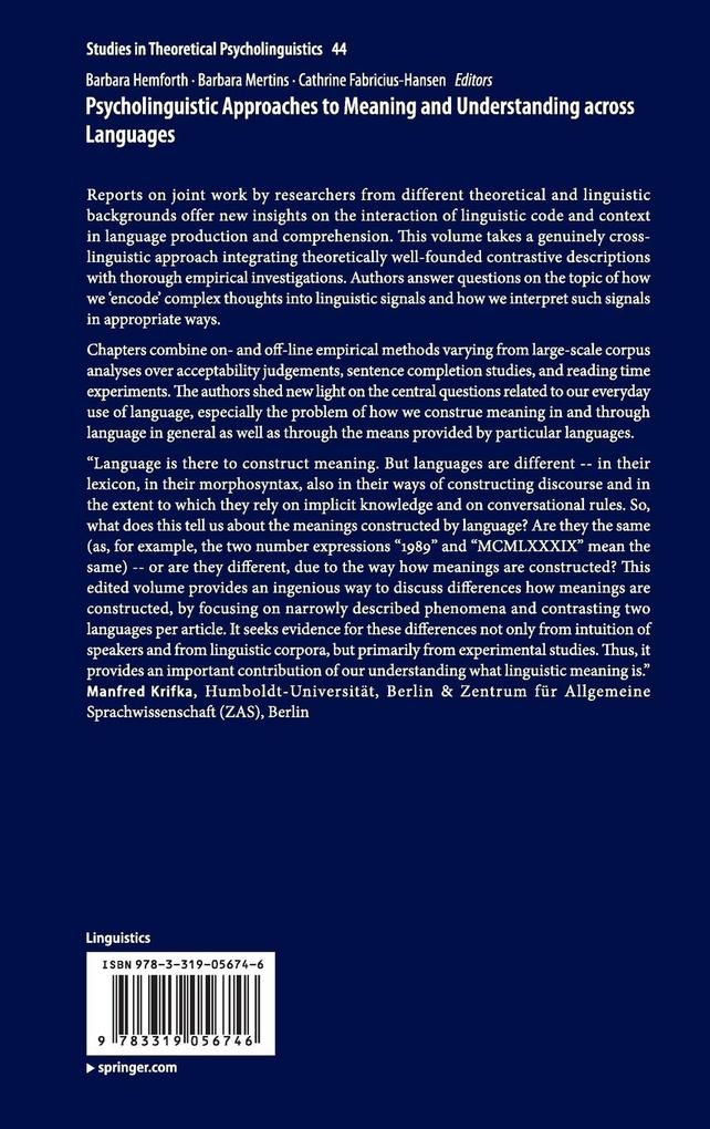 Weitere Ansicht: Psycholinguistic Approaches to Meaning and Understanding across Languages