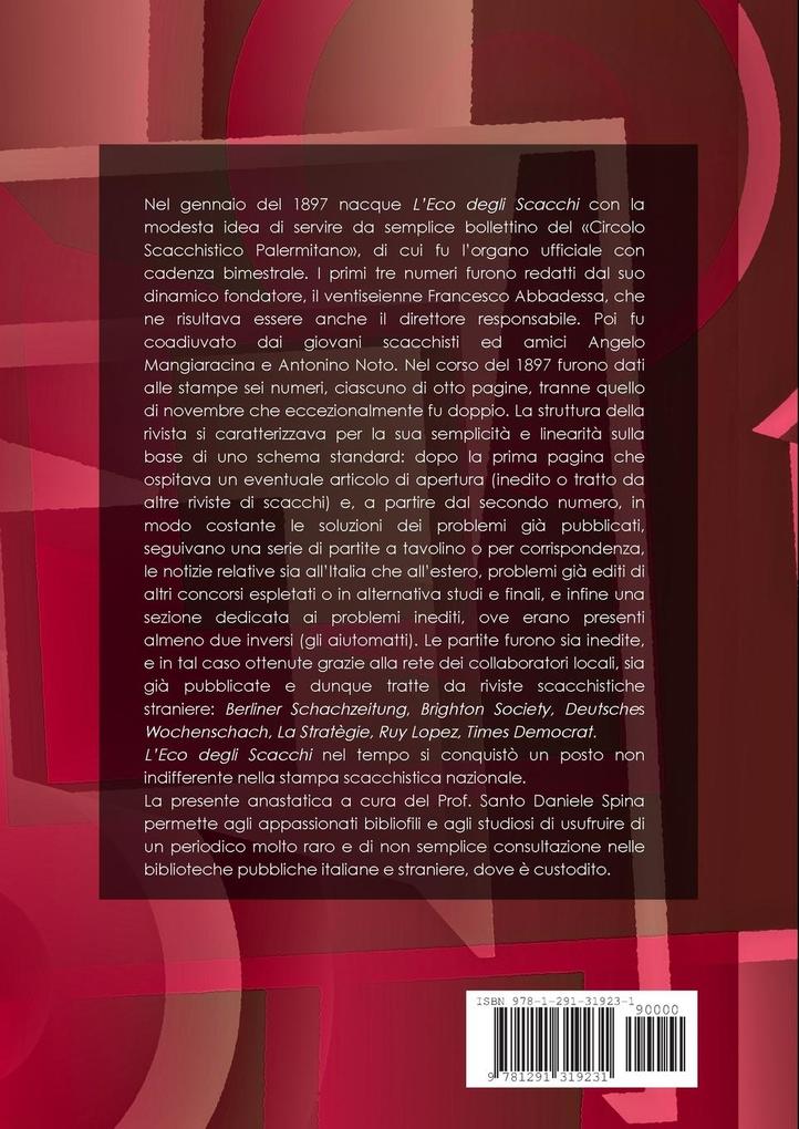 Weitere Ansicht: L'Eco degli Scacchi, anno 1897 | Santo Daniele Spina