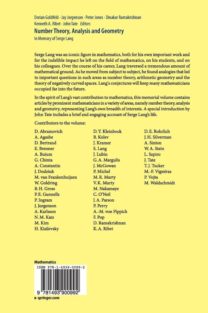 Weitere Ansicht: Number Theory, Analysis and Geometry