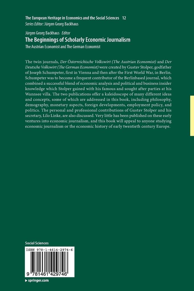 Weitere Ansicht: The Beginnings of Scholarly Economic Journalism