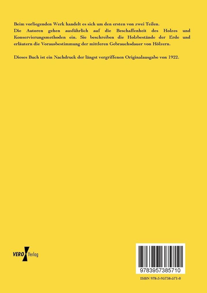 Weitere Ansicht: Die Konservierung des Holzes in Theorie und Praxis | Friedrich Bub-Bodmar, Bernhard Tilger