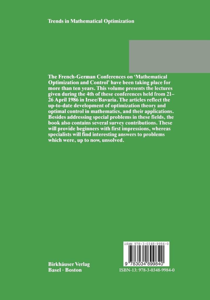 Weitere Ansicht: Trends in Mathematical Optimization | K.H. Hoffmann