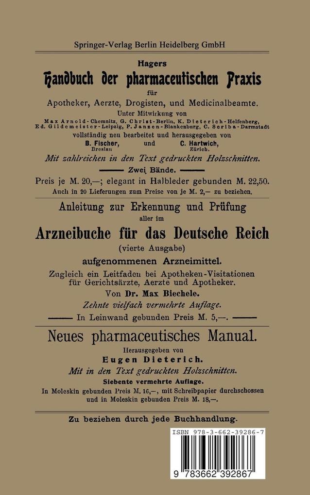 Weitere Ansicht: Auszug aus dem Arzneibuch für das Deutsche Reich | Berlin Verlag Von Julius Springer