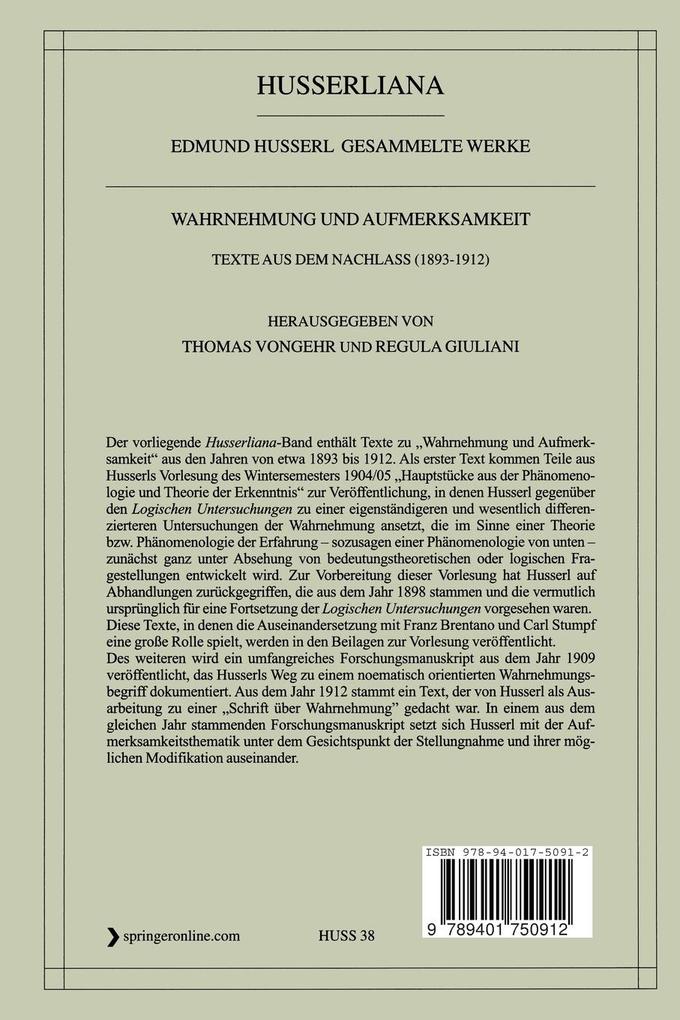 Weitere Ansicht: Wahrnehmung und Aufmerksamkeit | Edmund Husserl