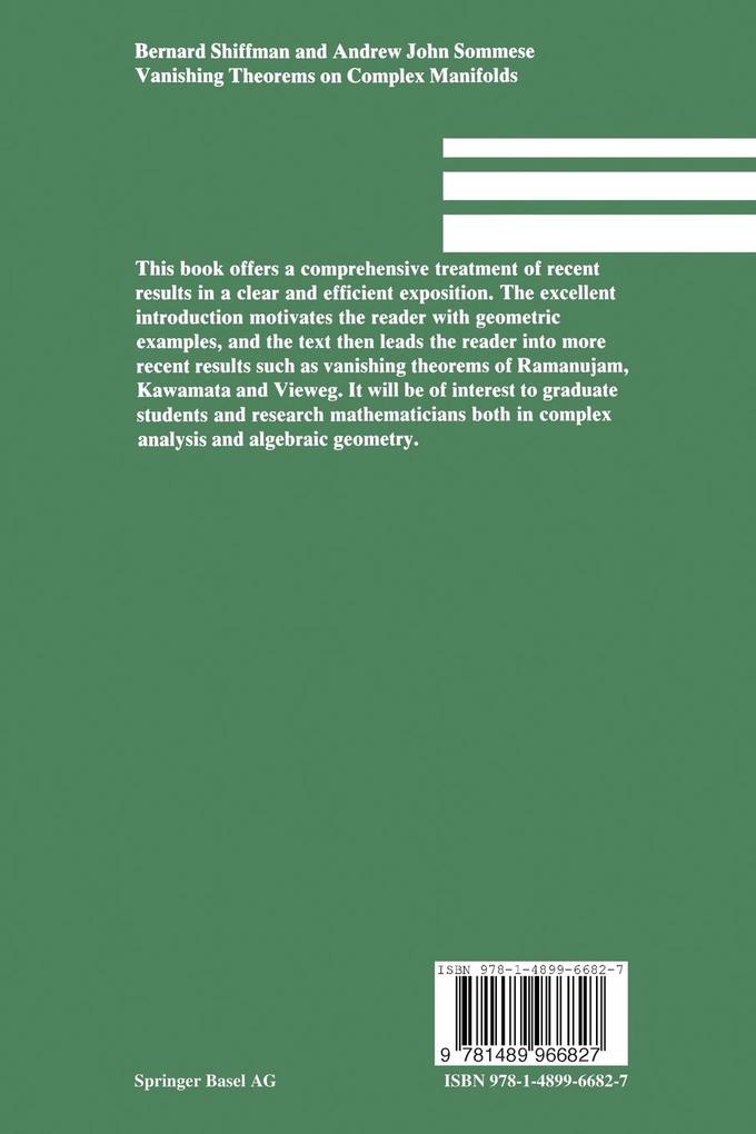Weitere Ansicht: Vanishing Theorems on Complex Manifolds | B. Shiffman, Sommese