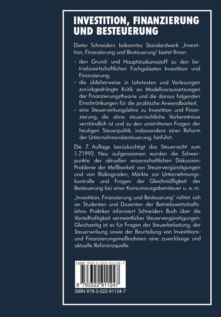 Weitere Ansicht: Investition, Finanzierung und Besteuerung | Dieter Schneider