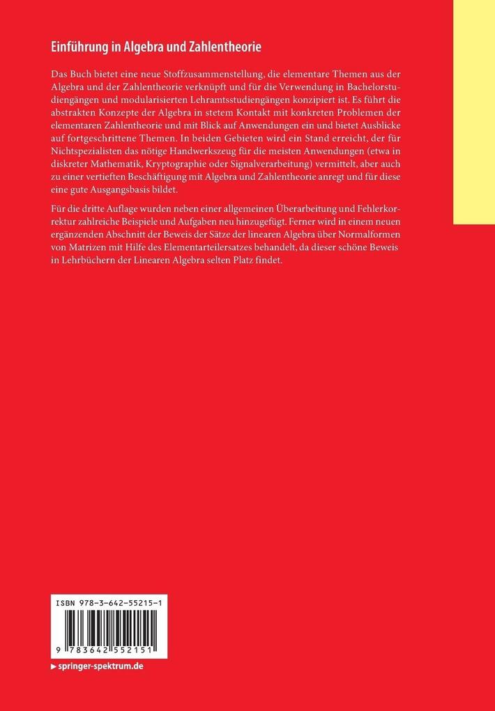Weitere Ansicht: Einführung in Algebra und Zahlentheorie | Rainer Schulze-Pillot