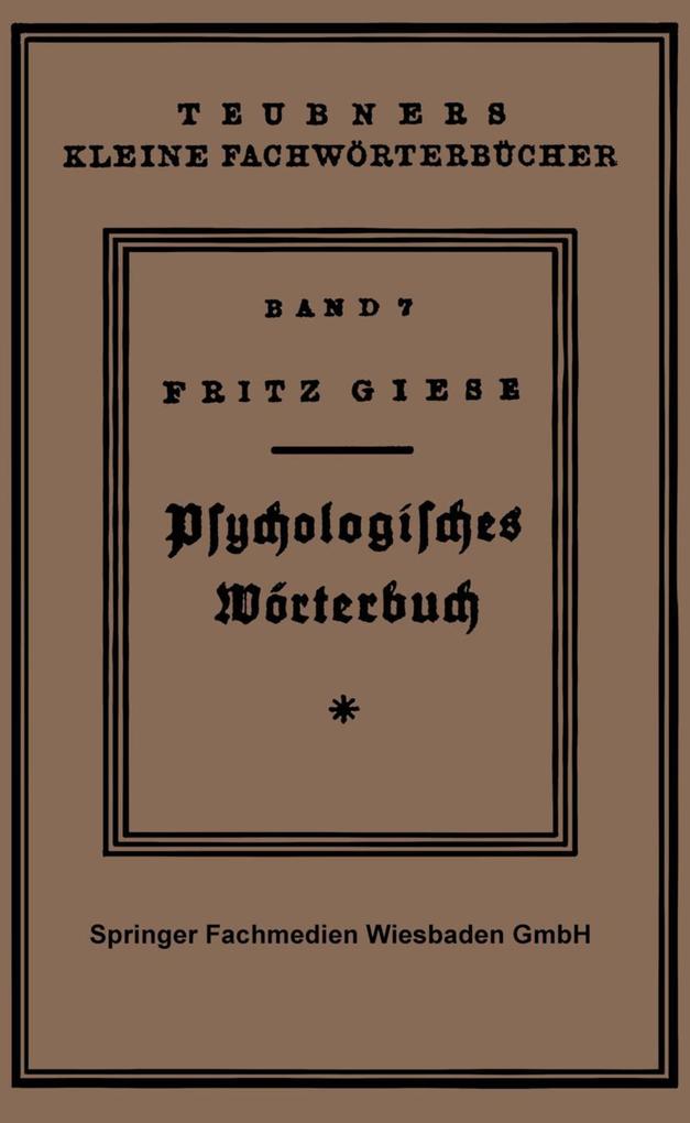 Produktbild: Psÿchologisches Wörterbuch | Fritz Giese