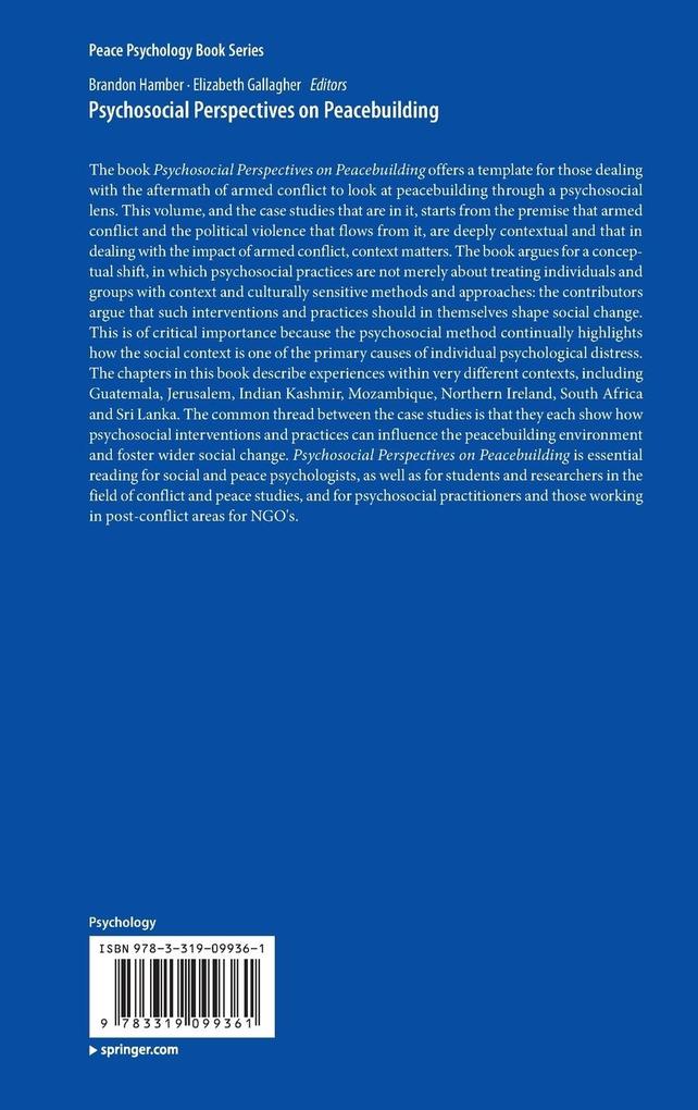 Weitere Ansicht: Psychosocial Perspectives on Peacebuilding