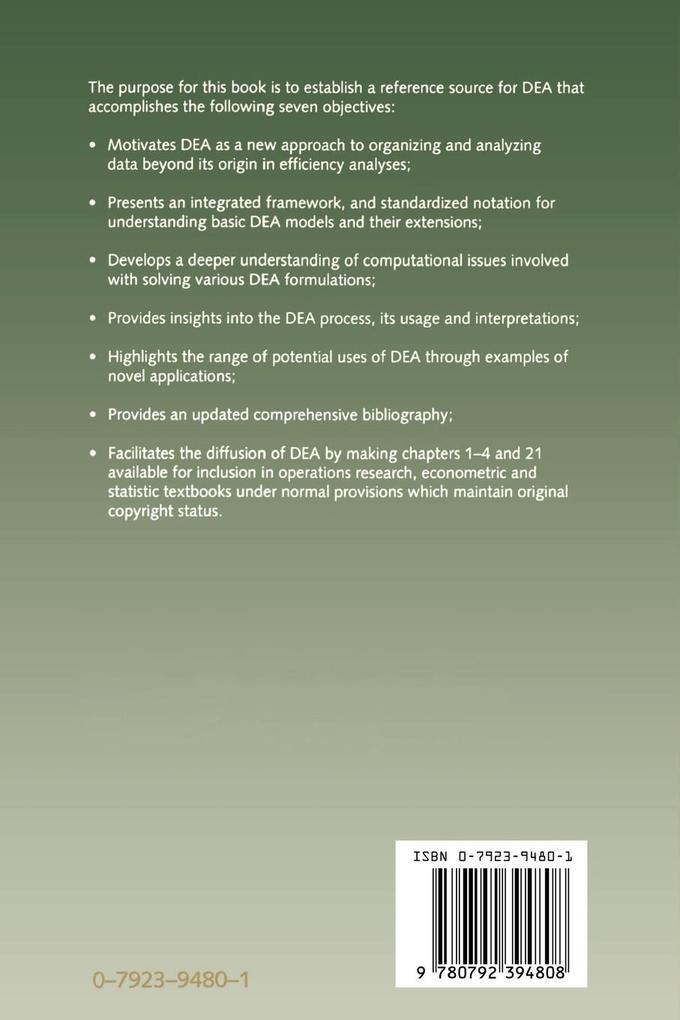 Weitere Ansicht: Data Envelopment Analysis: Theory, Methodology, and Applications