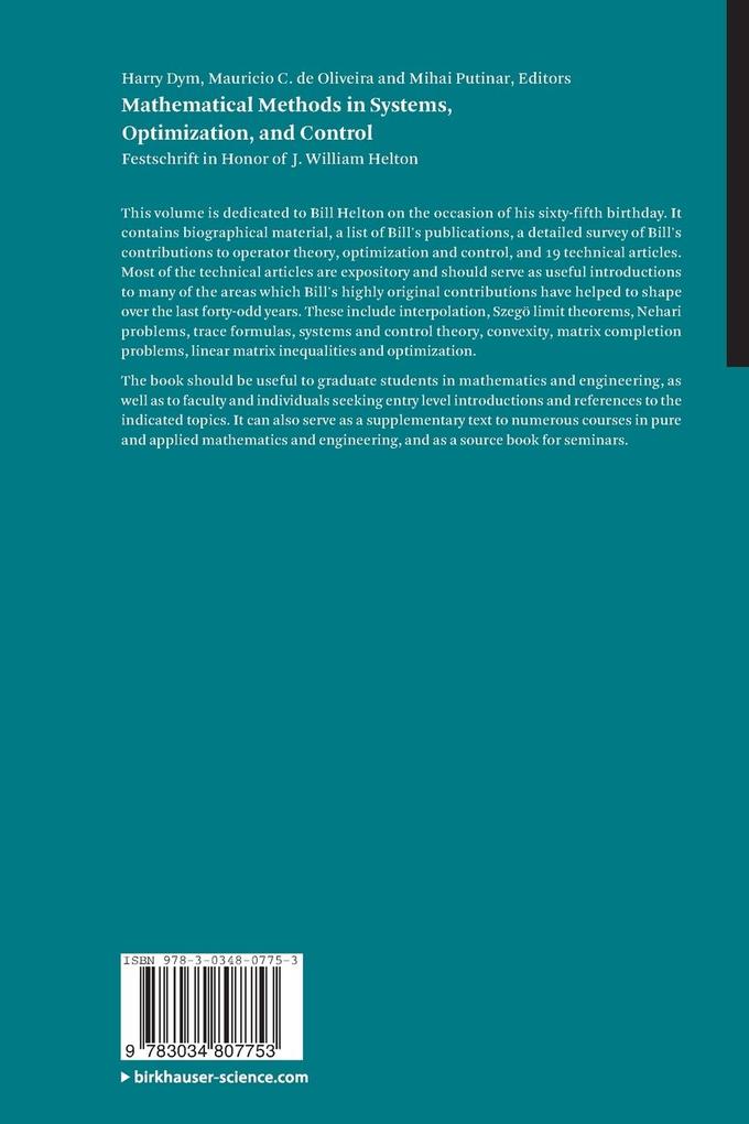 Weitere Ansicht: Mathematical Methods in Systems, Optimization, and Control