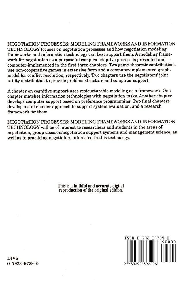 Weitere Ansicht: Negotiation Processes: Modeling Frameworks and Information Technology