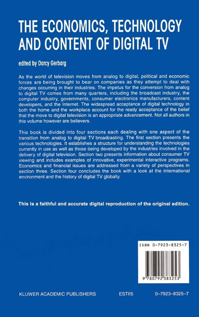 Weitere Ansicht: The Economics, Technology and Content of Digital TV