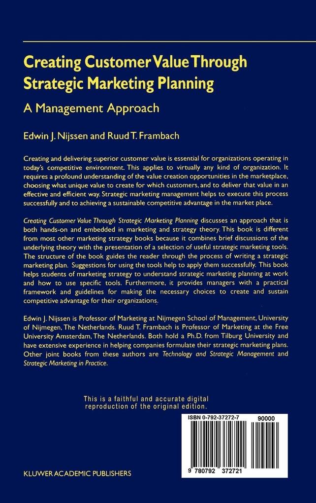 Weitere Ansicht: Creating Customer Value Through Strategic Marketing Planning | Ruud T. Frambach, Edwin J. Nijssen