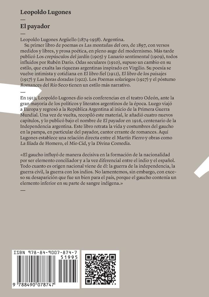 Weitere Ansicht: El payador | Leopoldo Lugones Argüello