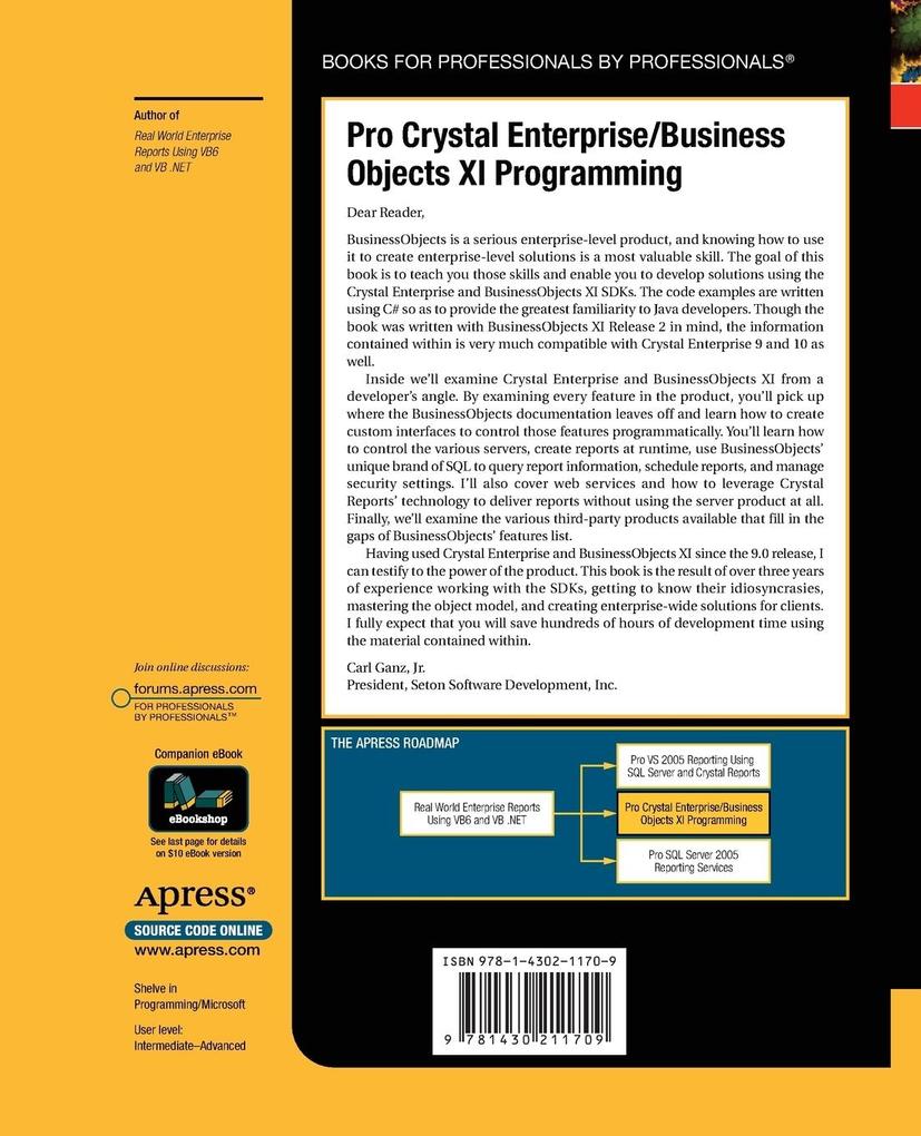 Weitere Ansicht: Pro Crystal Enterprise / BusinessObjects XI Programming | Carl Ganz