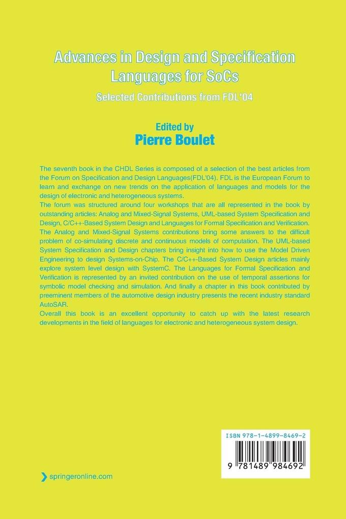 Weitere Ansicht: Advances in Design and Specification Languages for SoCs