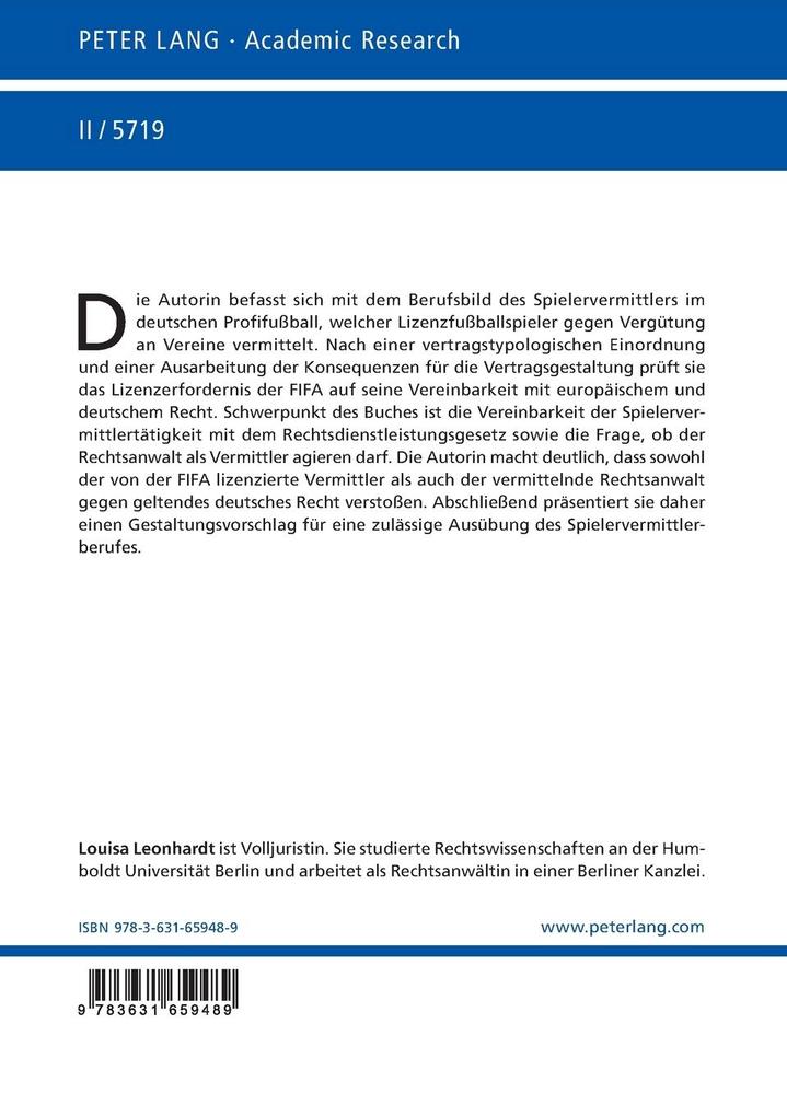 Weitere Ansicht: Rechtliche Grenzen der Spielervermittlung im Lizenzfußball | Louisa Leonhardt