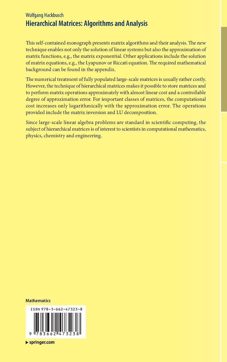Weitere Ansicht: Hierarchical Matrices: Algorithms and Analysis | Wolfgang Hackbusch