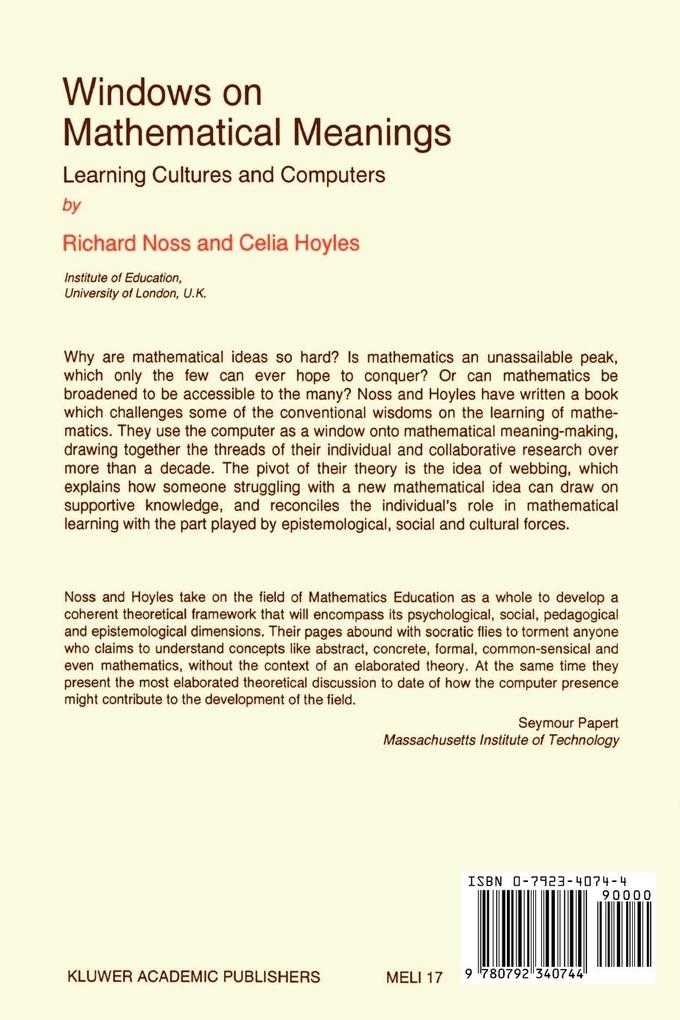 Weitere Ansicht: Windows on Mathematical Meanings | Celia Hoyles, Richard Noss, R. Noss