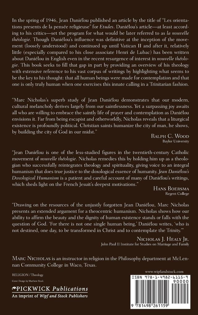 Weitere Ansicht: Jean Danielou's Doxological Humanism | Marc Nicholas