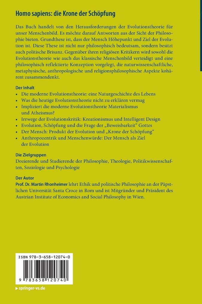 Weitere Ansicht: Homo sapiens: die Krone der Schöpfung | Martin Rhonheimer