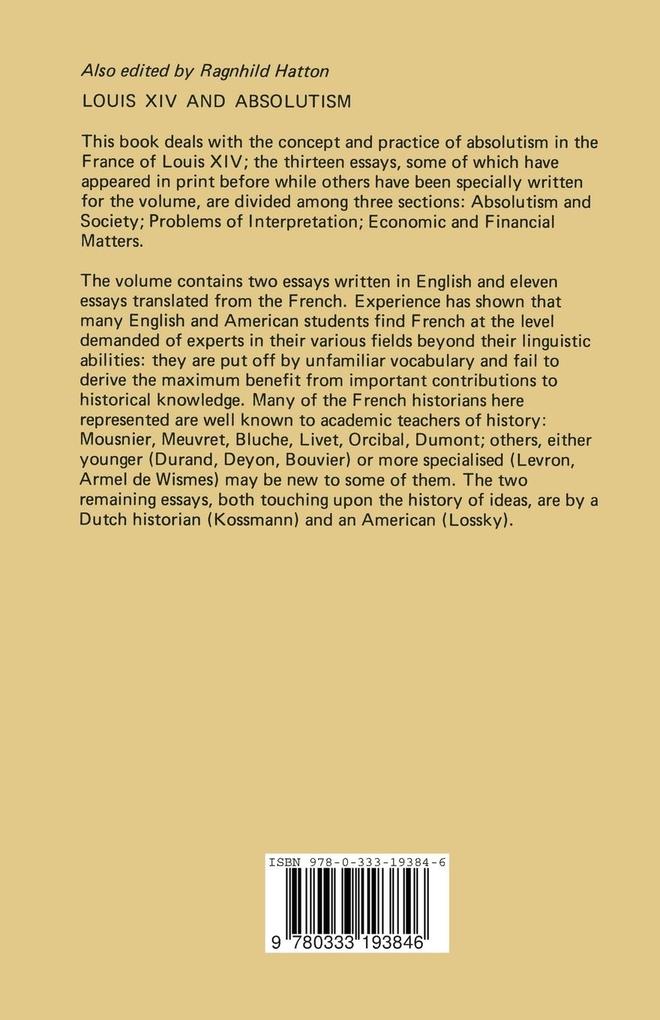 Weitere Ansicht: Louis XIV and Europe | Ragnhild Marie Hatton