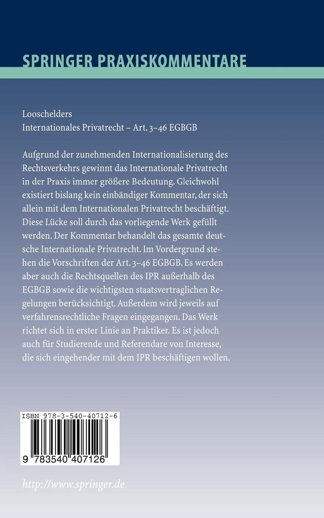 Weitere Ansicht: Internationales Privatrecht - Art. 3-46 EGBGB | Dirk Looschelders