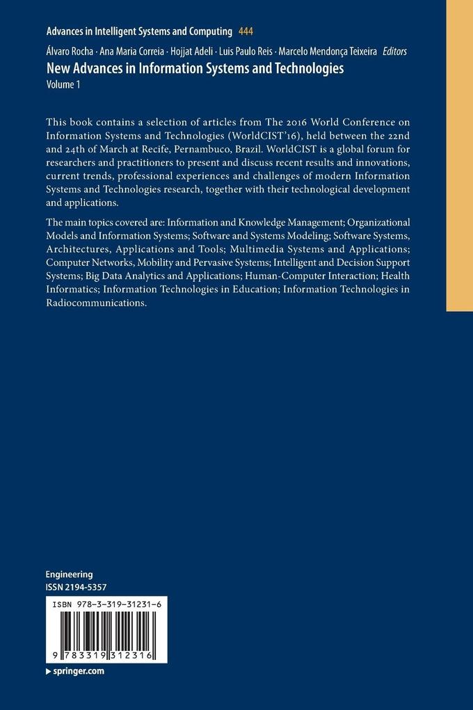 Weitere Ansicht: New Advances in Information Systems and Technologies