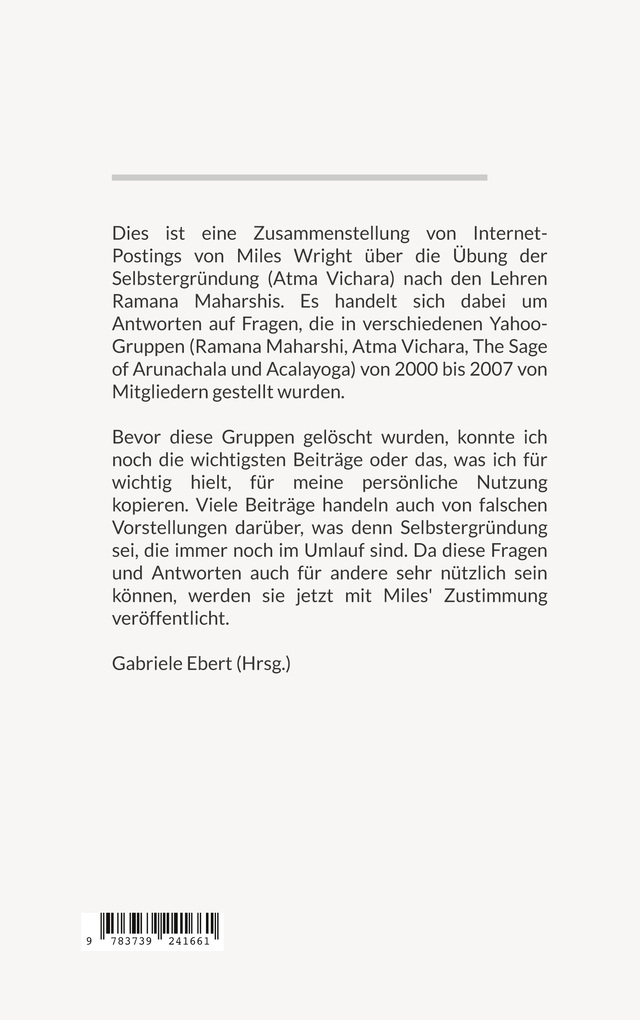 Weitere Ansicht: Gespräche über die Selbstergründung (Atma Vichara) | Miles Wright