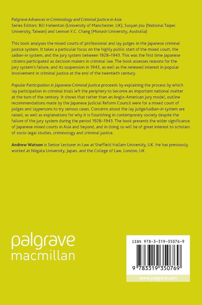 Weitere Ansicht: Popular Participation in Japanese Criminal Justice | Andrew Watson