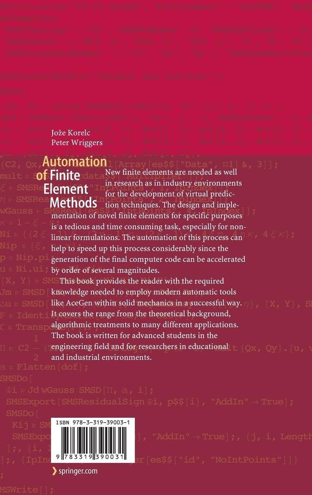 Weitere Ansicht: Automation of Finite Element Methods | Jože Korelc, Peter Wriggers, Joe Korelc