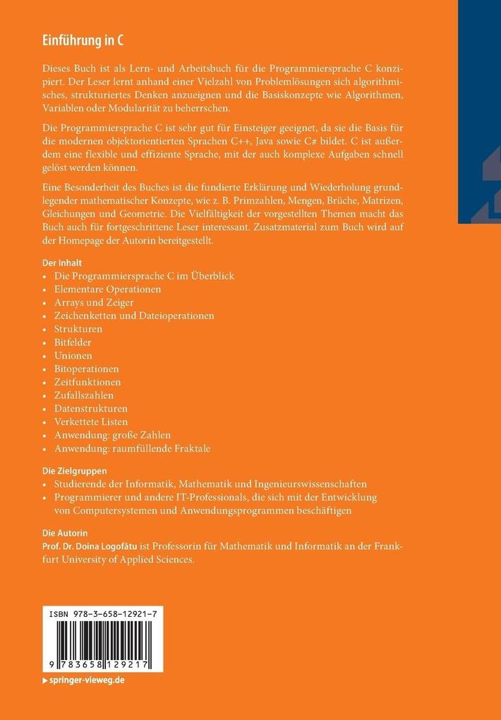 Weitere Ansicht: Einführung in C | Doina Logoftu, Doina Logofatu