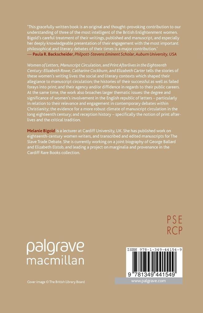 Weitere Ansicht: Women of Letters, Manuscript Circulation, and Print Afterlives in the Eighteenth Century | M. Bigold