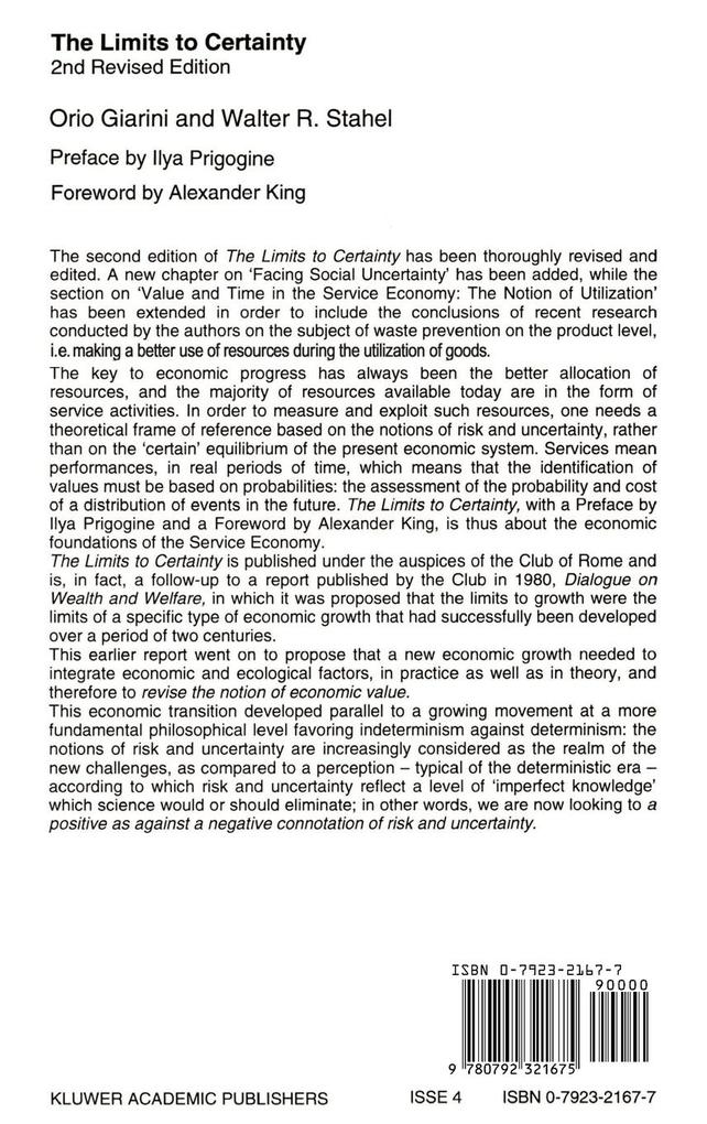 Weitere Ansicht: The Limits to Certainty | O. Giarini, W.R. Stahel