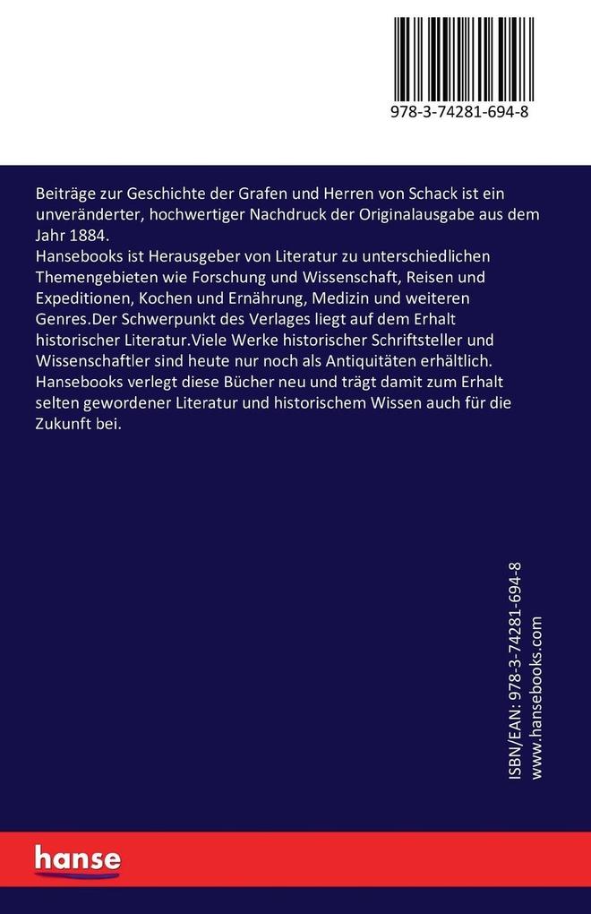 Weitere Ansicht: Beiträge zur Geschichte der Grafen und Herren von Schack | Hans von Schack