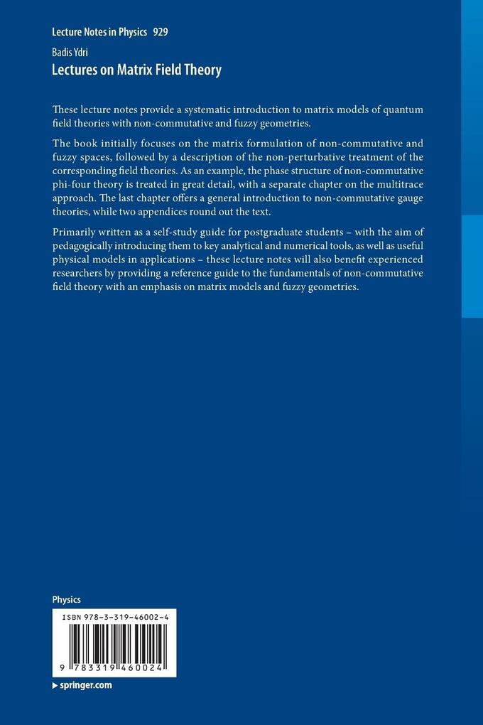 Weitere Ansicht: Lectures on Matrix Field Theory | Badis Ydri