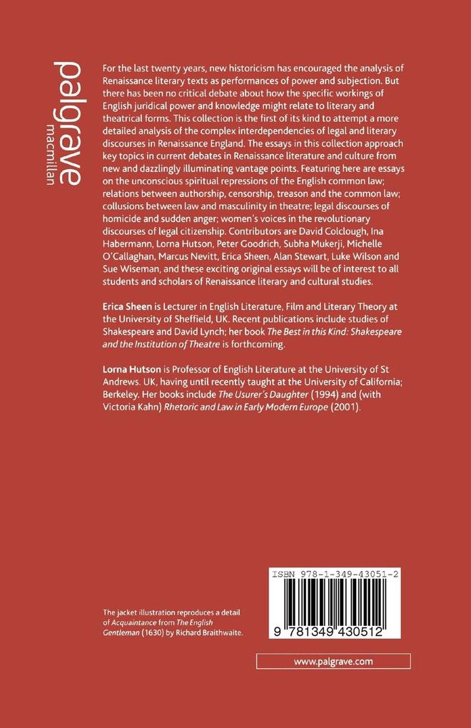 Weitere Ansicht: Literature, Politics and Law in Renaissance England