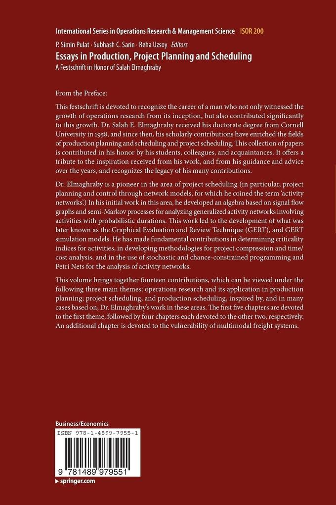 Weitere Ansicht: Essays in Production, Project Planning and Scheduling
