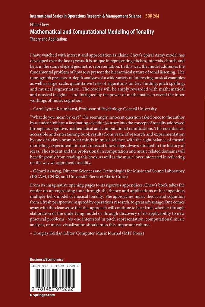 Weitere Ansicht: Mathematical and Computational Modeling of Tonality | Elaine Chew